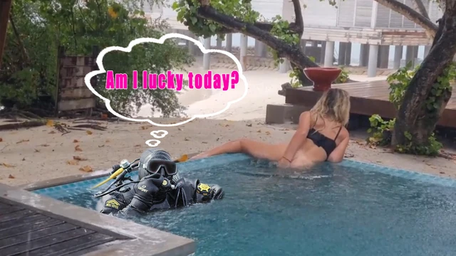 Masturbation in the rain in public pool Horny big ass