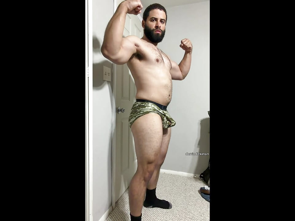 Bearded Muscle in Camo Boxer Briefs