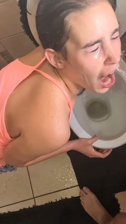 Human toilet girl gets her face soaked with piss over the toilet | Clip 1
