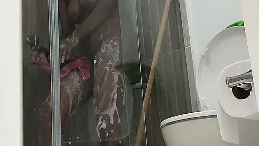 Brunette Gets Caught Masturbating in the Shower