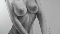 Arte della matita del corpo nudo di ragazza sexy