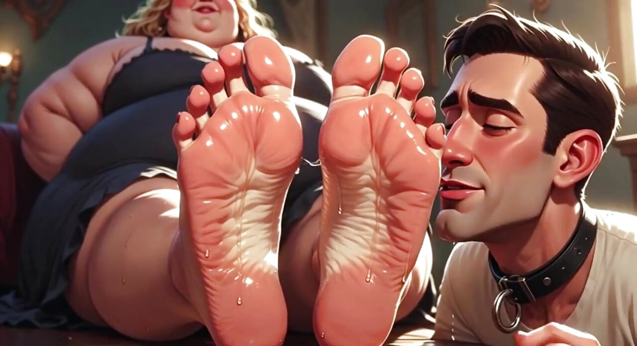 Cara Submisso Dedicado aos Pés Suados de uma BBW Enorme