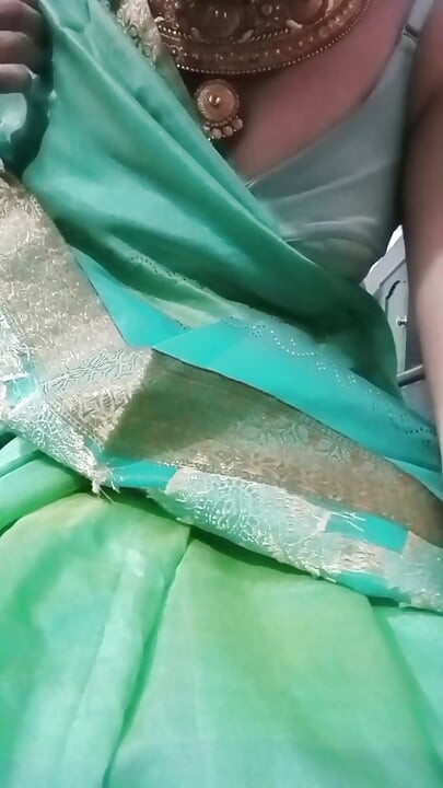 Indian Crossdresser Bottom Gaurisissy Pressing and Playing with Her Big Boobs in Blue Saree Real Homemade Sex