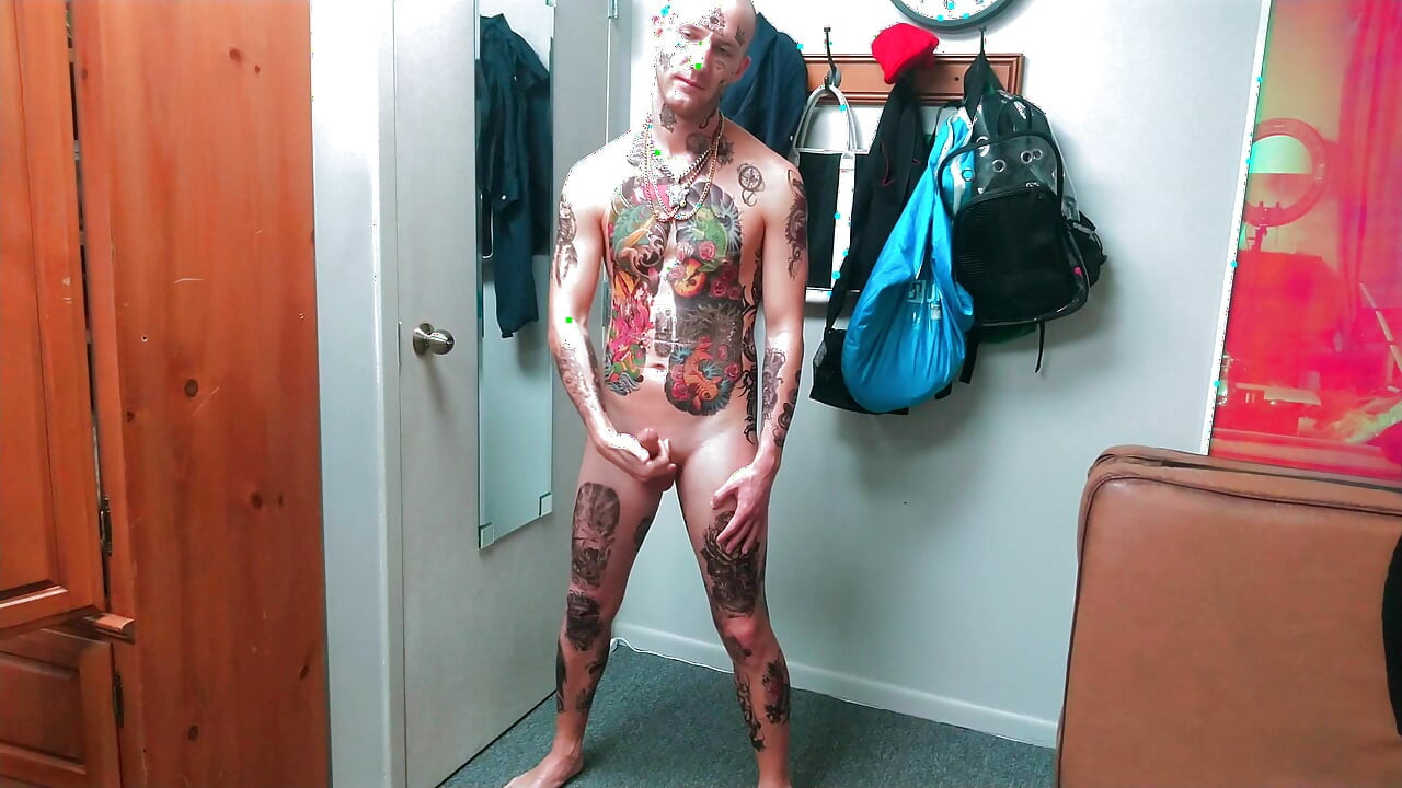 Fully Tatted Man Dildo Fucked