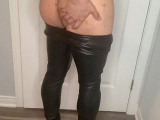 Horny Crossdresser Slut in Leather Leggings and Heels
