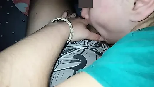 Blow me, cum inside her trim pussy