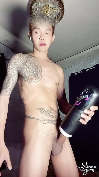 Filipino Inked Boy Enjoy and Have Pleasure Playing with His Cock Sex Toy