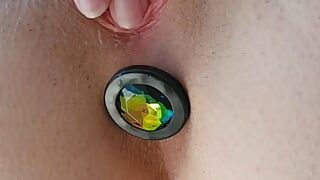 Wet pussy closeup anal plug passionate orgasm