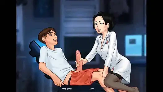 Summertime saga: japanische professorin melkt einen studenten in ihrem büro, episode 177