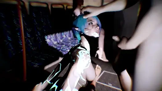 Mavi robot kız otobüste üçlü sekste sert sikiliyor