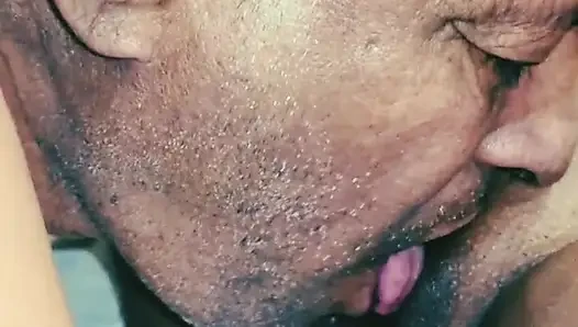 The old man called Tejaswini to the hotel and licked her pussy and drank water