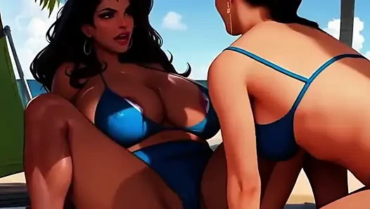 Lactating Lesbians Breastfeed on the Beach