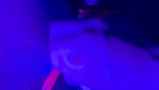 Ebony Goddess Leaking: Neon Thong & Dildo Squirt