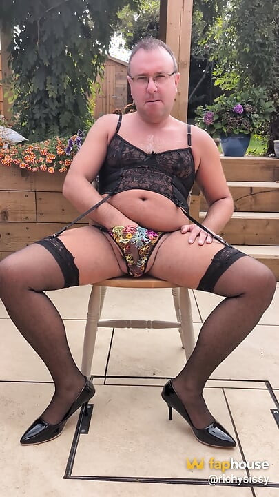 Big Cumshot in Lingerie Outside