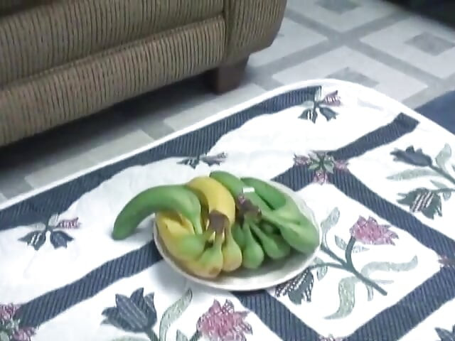 Hot, sexy teen redhead plays alone with bananas and loves it