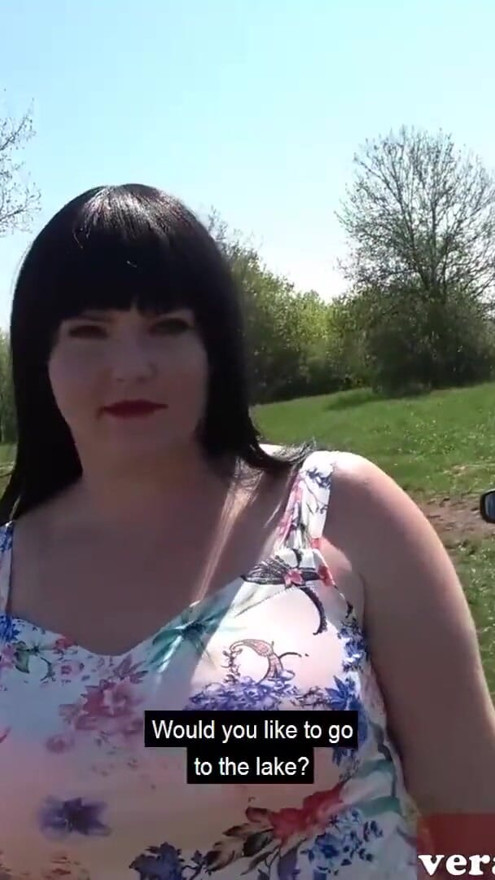 Fat German woman with natural boobs picked up online for outdoor sex | Clip 1