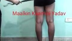 Indian Femdom Maalkin Kaamini Yadav using crop on her slave.