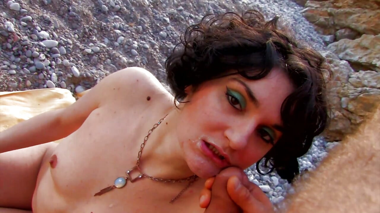 Small tits brunette ass fucked and squirt at the beach