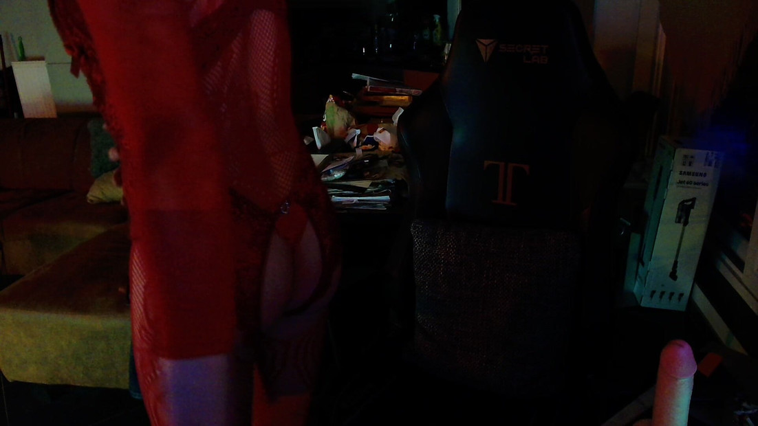 slim straight boy shows off his red bodysuit lingerie