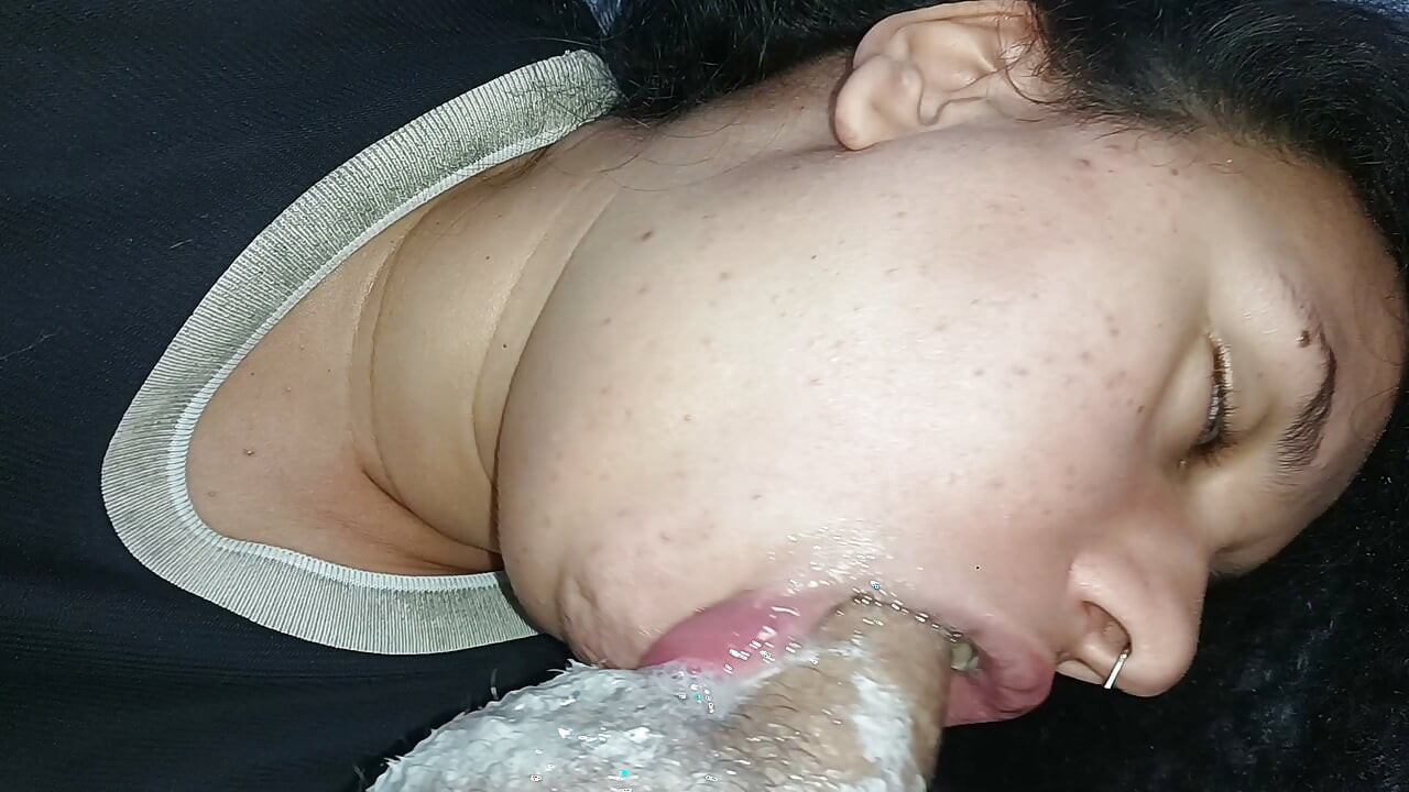 Restless little tongue-she works that big,greedy mouth all over the length of that hard cock.
