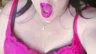 Krissy Sweets 🍭 stroking her she cock in pink lingerie shooting hot cum all over her pretty little feet