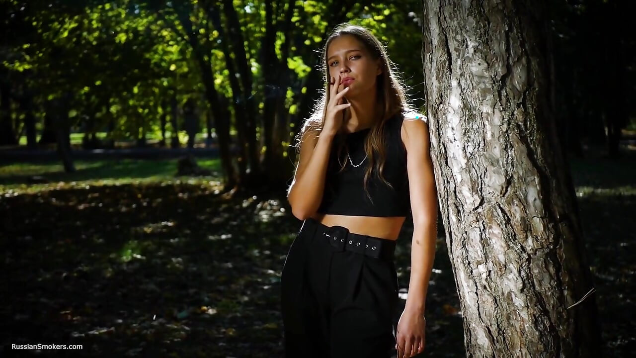 Sexy Russian Babe Smoking Cigarette Indoor Studio