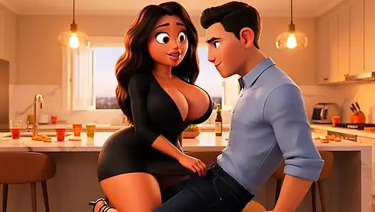 Hot Curvy Married Brazilian Wife Secretly Fucked by Young Neighbor in Kitchen Before Guests Arrive (AI generated)
