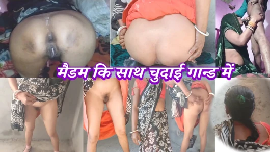 Desi village madam was fucked in doggy style, if there was a chance in school, she lifted her saree and sucked the penis, Hindi