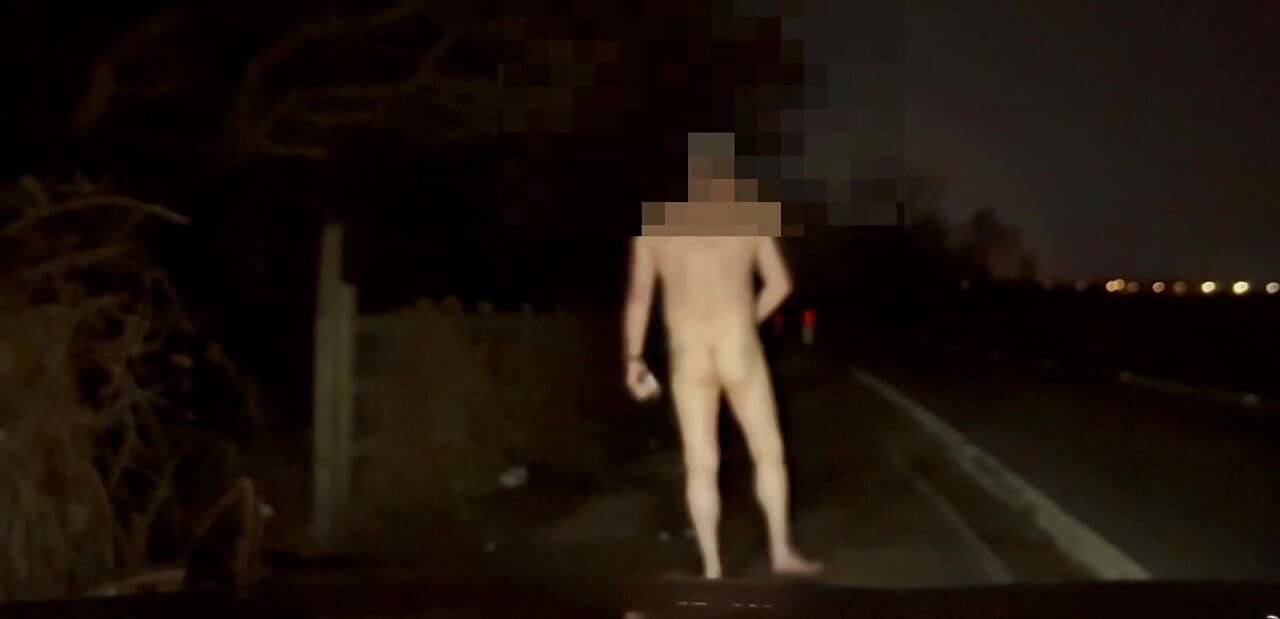 Pt2 crazy naked exhibition barefoot with cars passing close