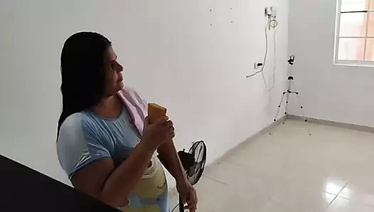 I hired this maid and couldn't hold back because of her huge ass. I ended up fucking her and cumming on her tits.