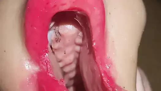 Epic blowjob and sloppy deepthroat with red lipstick until cum in mouth for 4 times