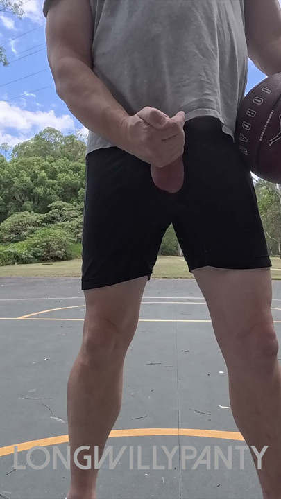 Straight guy hanging out his uncut cock at the public space.
