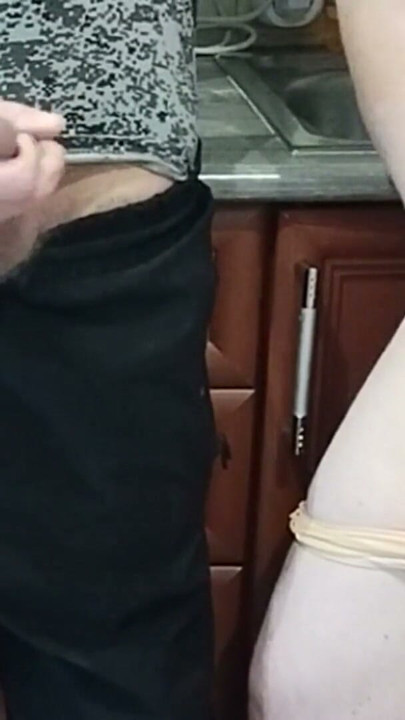 hot cum in mother-in-law's mouth after jerking off a dick in the kitchen | Clip 2