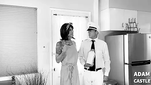 ATOMIC BOMBSHELL: 50s Tmilf Milkman Fuck IN BLACK & WHITE