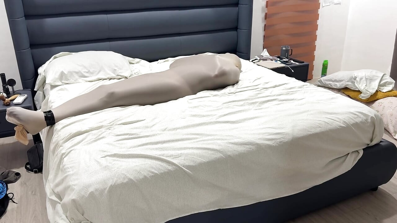 Mummified in Pantyhose Cocoon Vulnerable Encased Inside Nylon