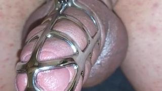 Cumming in chastity with wand