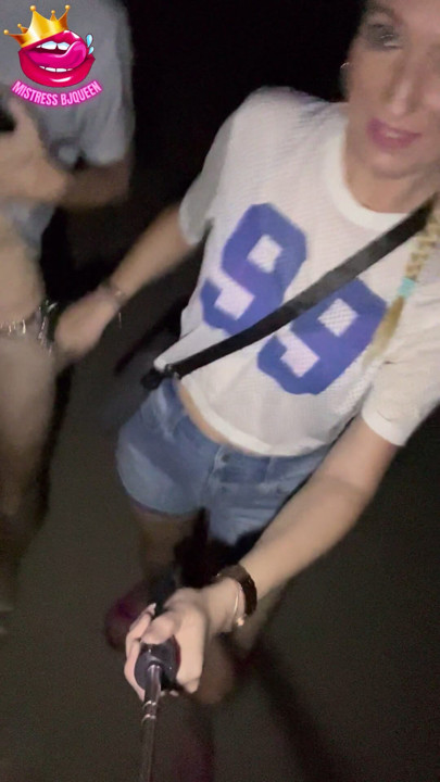 Late Night Leash Walk with My Locked Chastity Sub