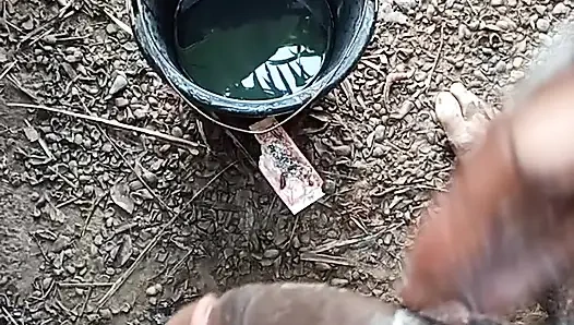 A boy masturbating inside his bathroom with soap