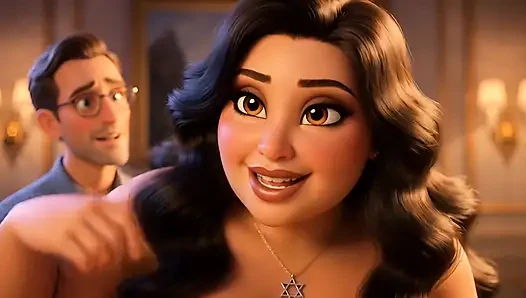 A Muslim man and a Jewish wife, with her cuckold  Christian husband watching her being fucked.