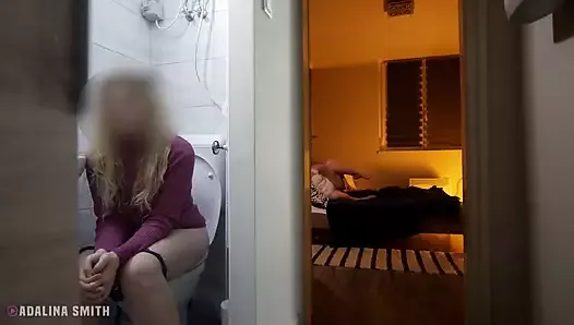 Peeking Stepbro and His Girlfriend Giving Head From the Toilet