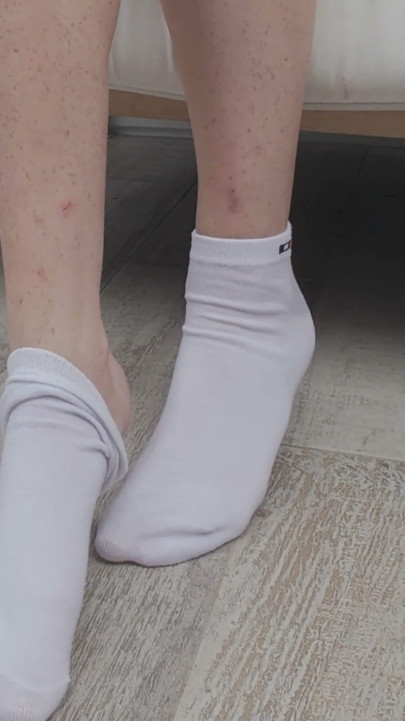 White Ankle Sock Tease and Barefoot Reveal