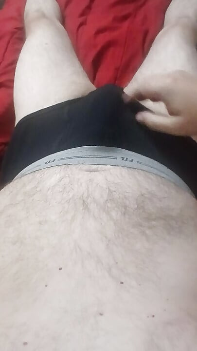 Cumming in black FTL briefs