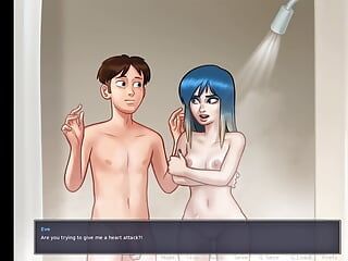 SummerTime Saga - грубая сцена секса с Eve - секс в душе - порно игра с анимацией