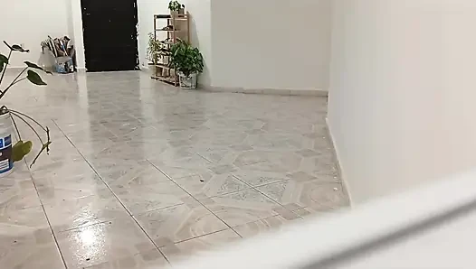 Chubby Neighbor Cleaning Her New Apartment