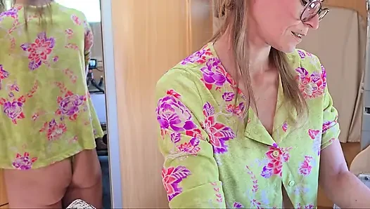 Horny wife washing dishes gets fucked hard from behind by her husband who cums inside her