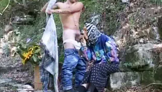 Granny Gives Everything To Blowjob In Forest