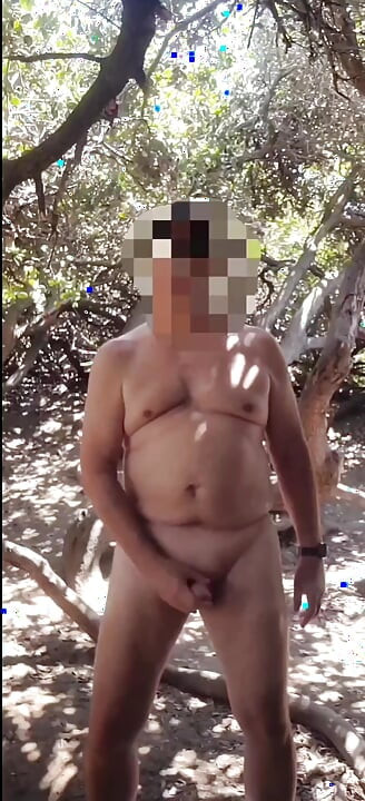Stroking and swallowing cum in a secluded outdoor spot