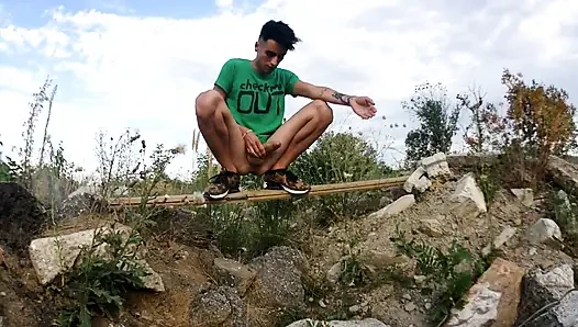 Middle Eastern Twink Outdoor - Cumshot on Hand