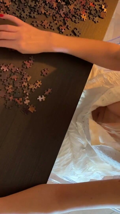 Hot Blonde Big Tits New Horny Wife No Panties No Bra uses Penis and Precum as Puzzle Fixative | Clip 1