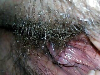 Old   hairy pussy close-up Milf